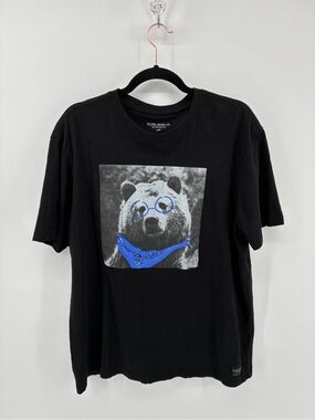 Bear Blue Glasses Bandana Silver Jeans Black Graphic Tee with Gray Print